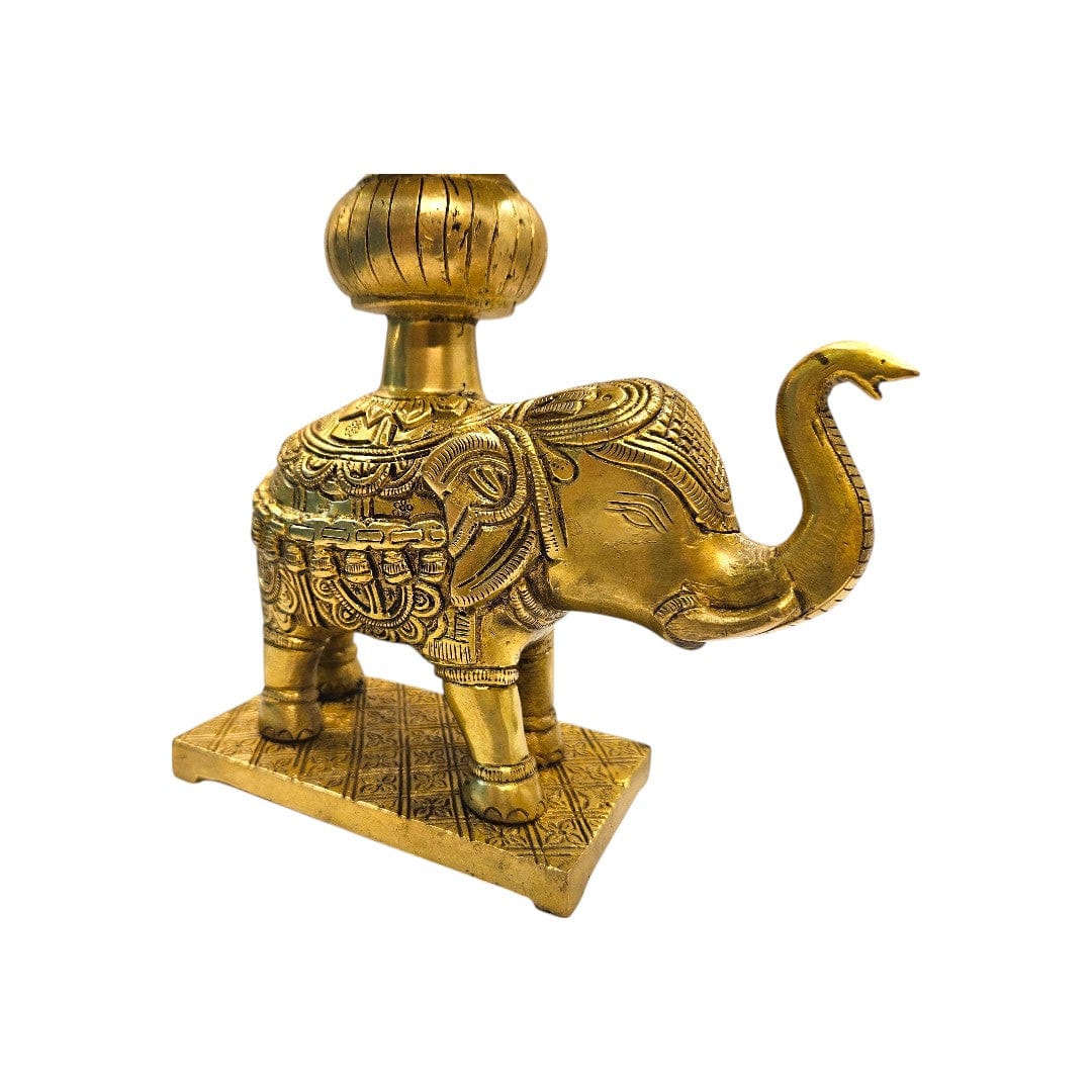 Tamas Brass Handcrafted Golden Decorative Elephant Brass Diya Stand  with Antique Finish (3 x 5 x12 Inches, Golden) (Pack of 1)